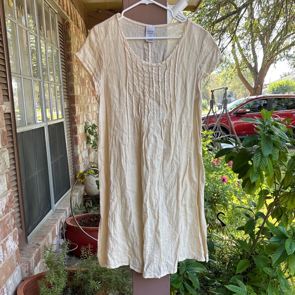 MATCH POINT Elegant Cream Midi  Dress Size M 100%LINEN